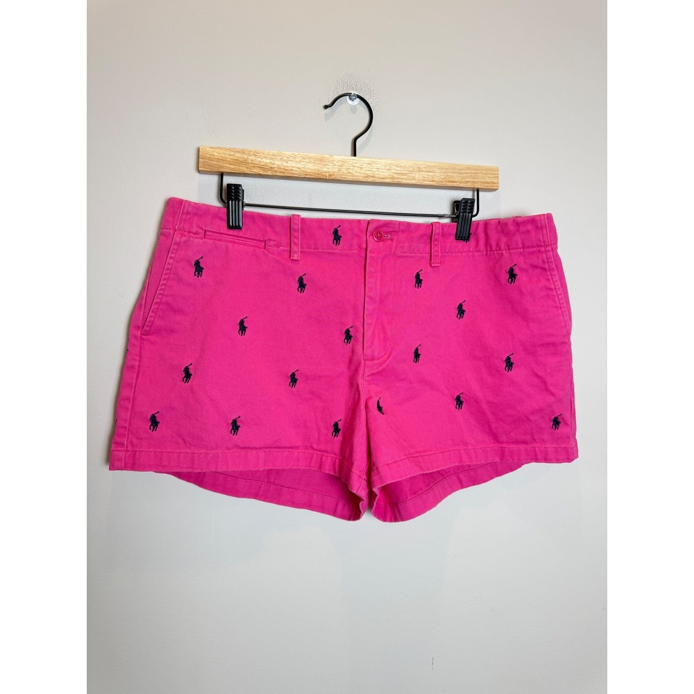 Ralph Lauren Sport Womens 12 Pink Navy Chino Shorts Embroidered Pony Logo Cotton